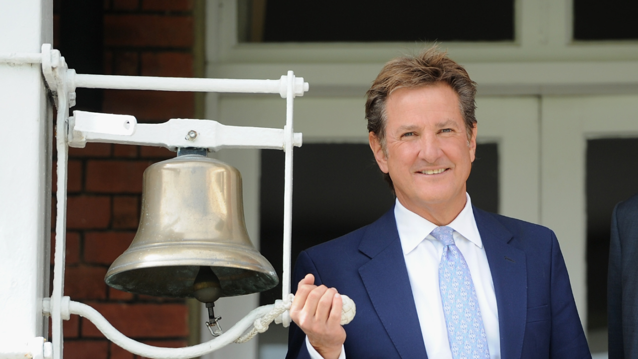 Mark Nicholas, the incoming president of MCC, pictured ringing the five-minute bell during a Test at Lord's, England vs New Zealand, Lord's, May 22, 2015