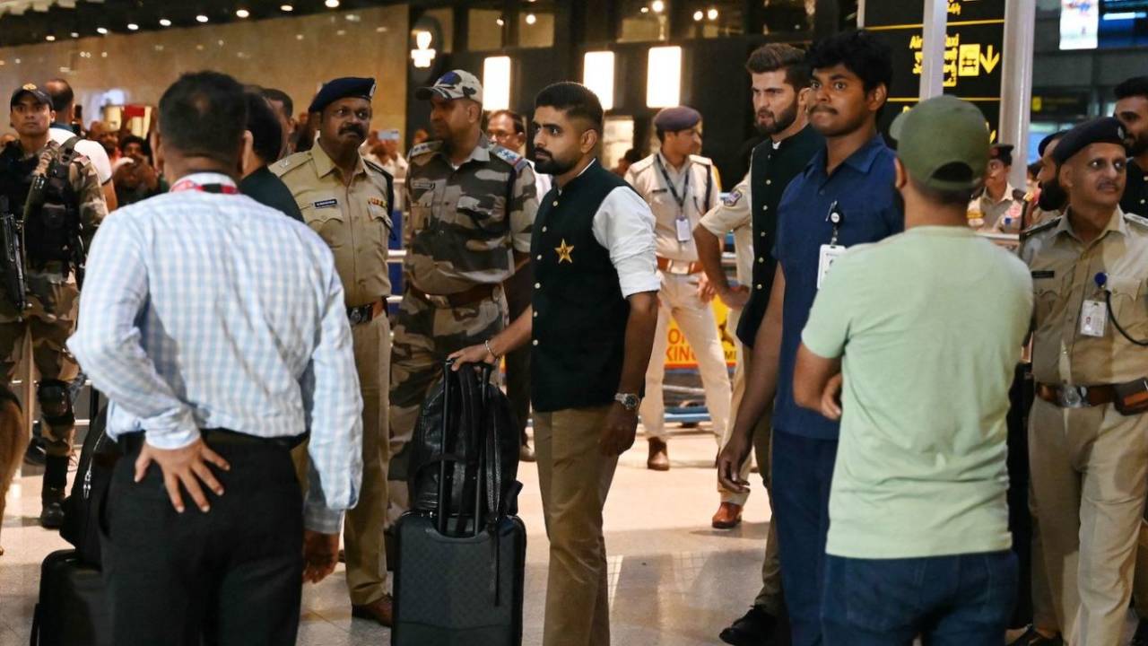 Babar Azam and Shaheen Afridi  on arrival in India for the World Cup, Hyderabad airport, September 27, 2023
