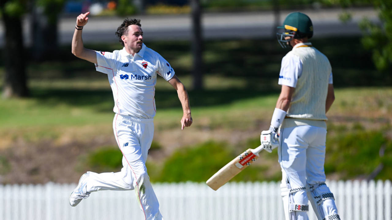 Jordan Buckingham swept through Tasmania's lower order, South Australia vs Tasmania, Sheffield Shield, Karen Rolton Oval, October 4, 2023