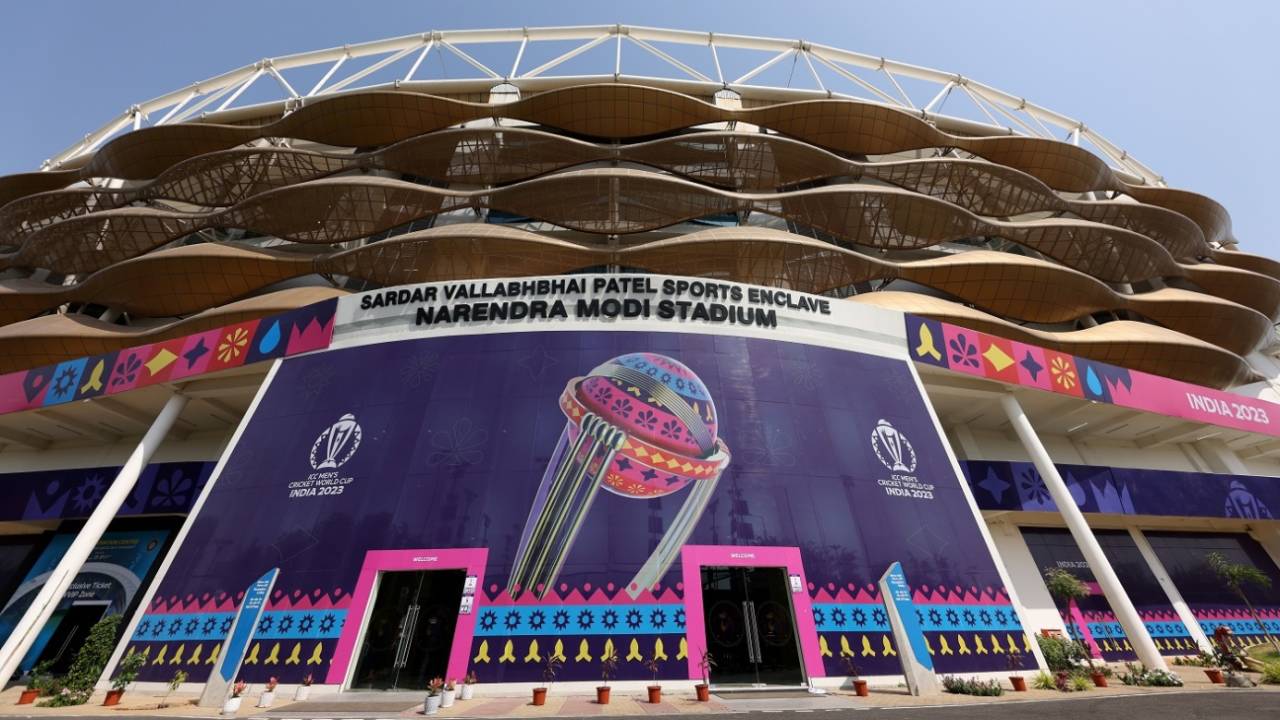 The Narendra Modi Stadium is all decked up ahead of the World Cup opener, England vs New Zealand, Men's World Cup 2023, Ahmedabad, October 4, 2023
