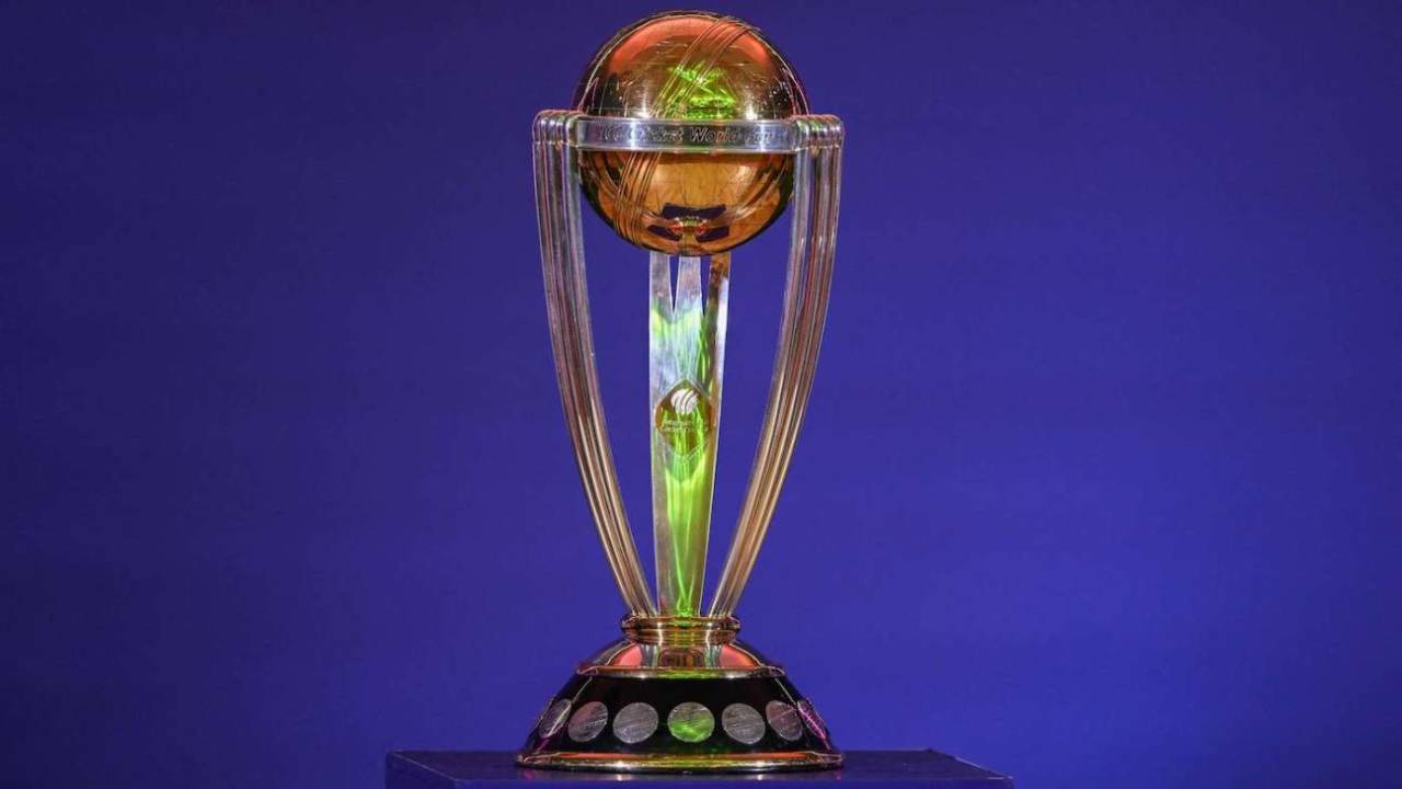 The World Cup trophy on display a day before the tournament opener, World Cup 2023, Ahmedabad, October 4, 2023
