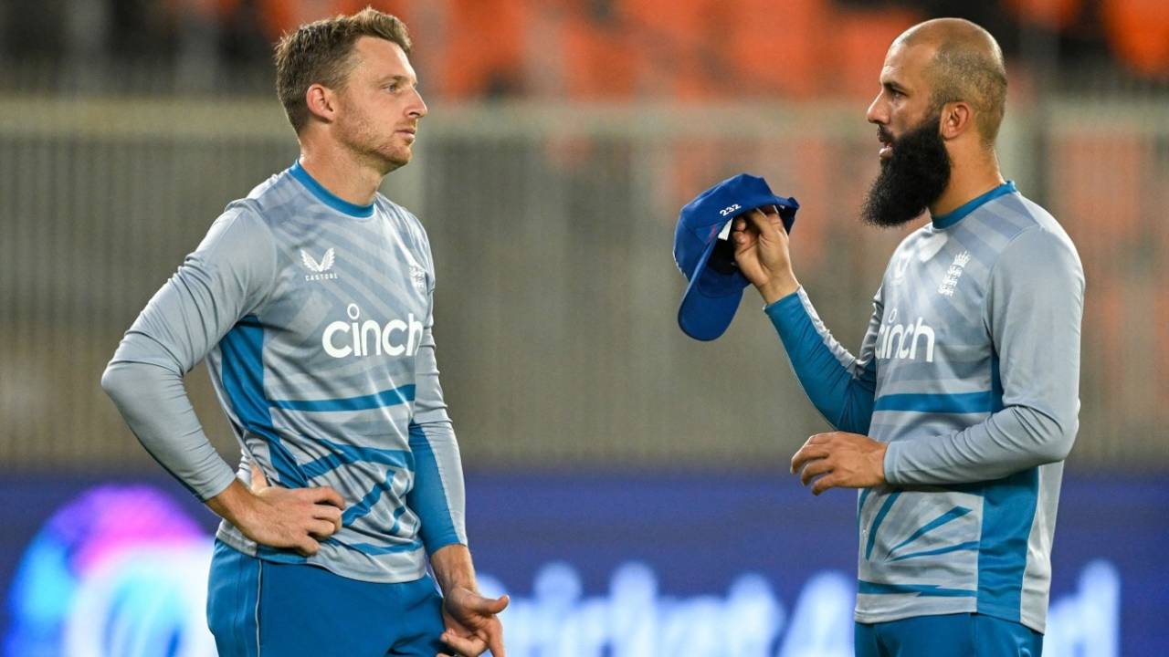 Jos Buttler and Moeen Ali have a chat during training, World Cup 2023, Ahmedabad, October 4, 2023