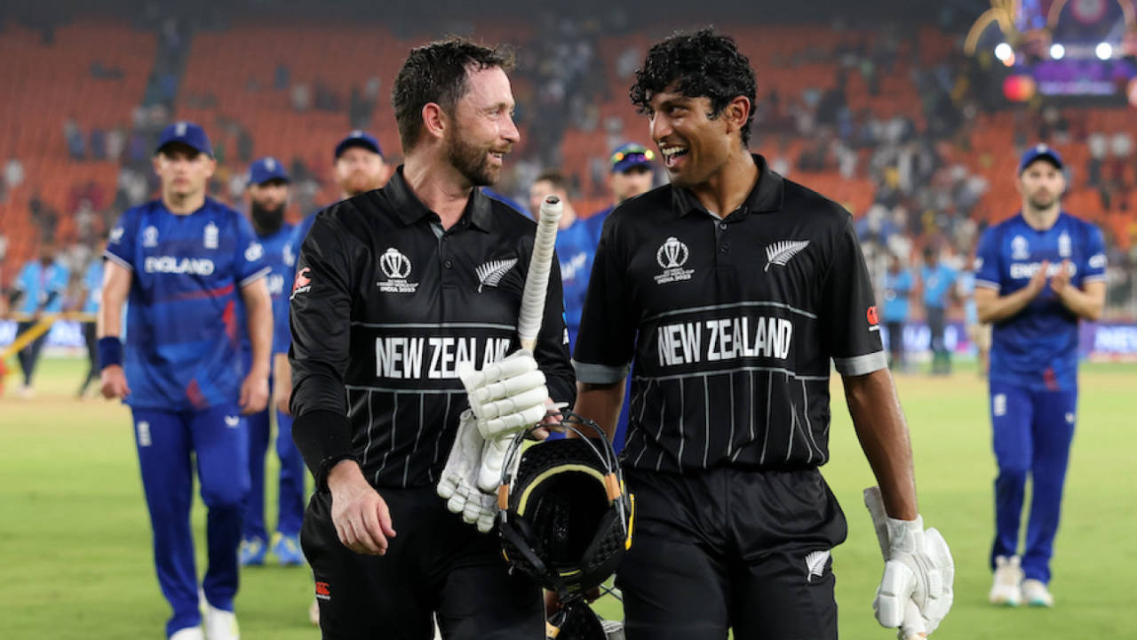 Rachin Ravindra and Devon Conway are all smiles after demolishing England, England vs New Zealand, Men's ODI World Cup 2023, Ahmedabad, October 5, 2023