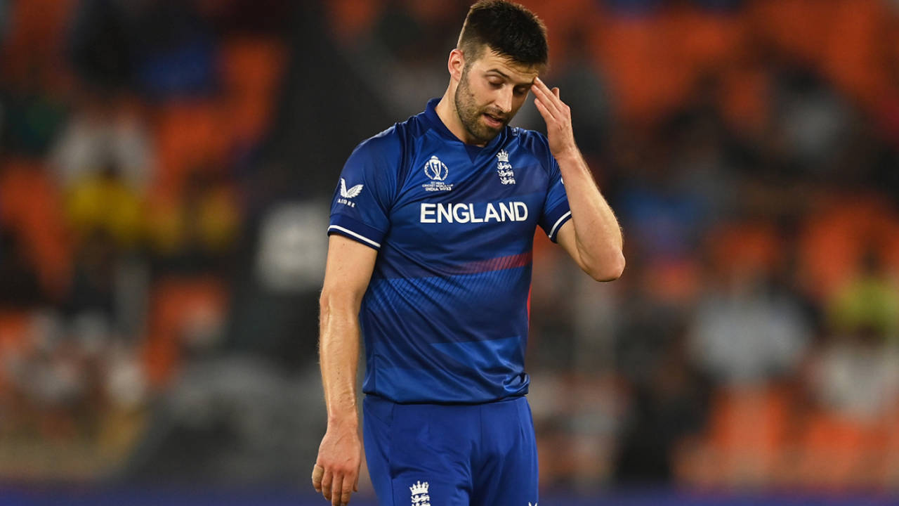 Mark Wood was taken for 55 from his five wicketless overs, England vs New Zealand, Men's ODI World Cup 2023, Ahmedabad, October 5, 2023