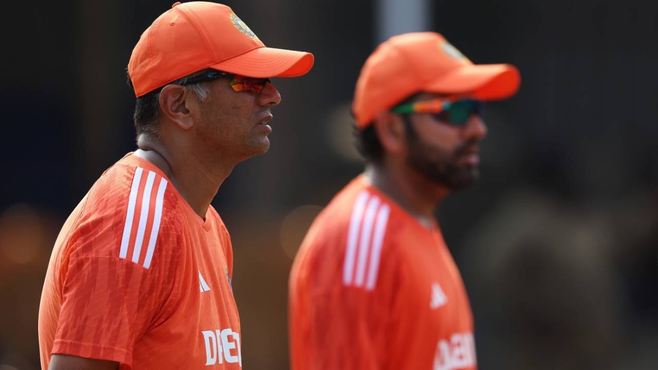 Rahul Dravid and Rohit Sharma at the nets ahead of India's opening game, India vs Australia, Chennai, ODI World Cup, October 7, 2023