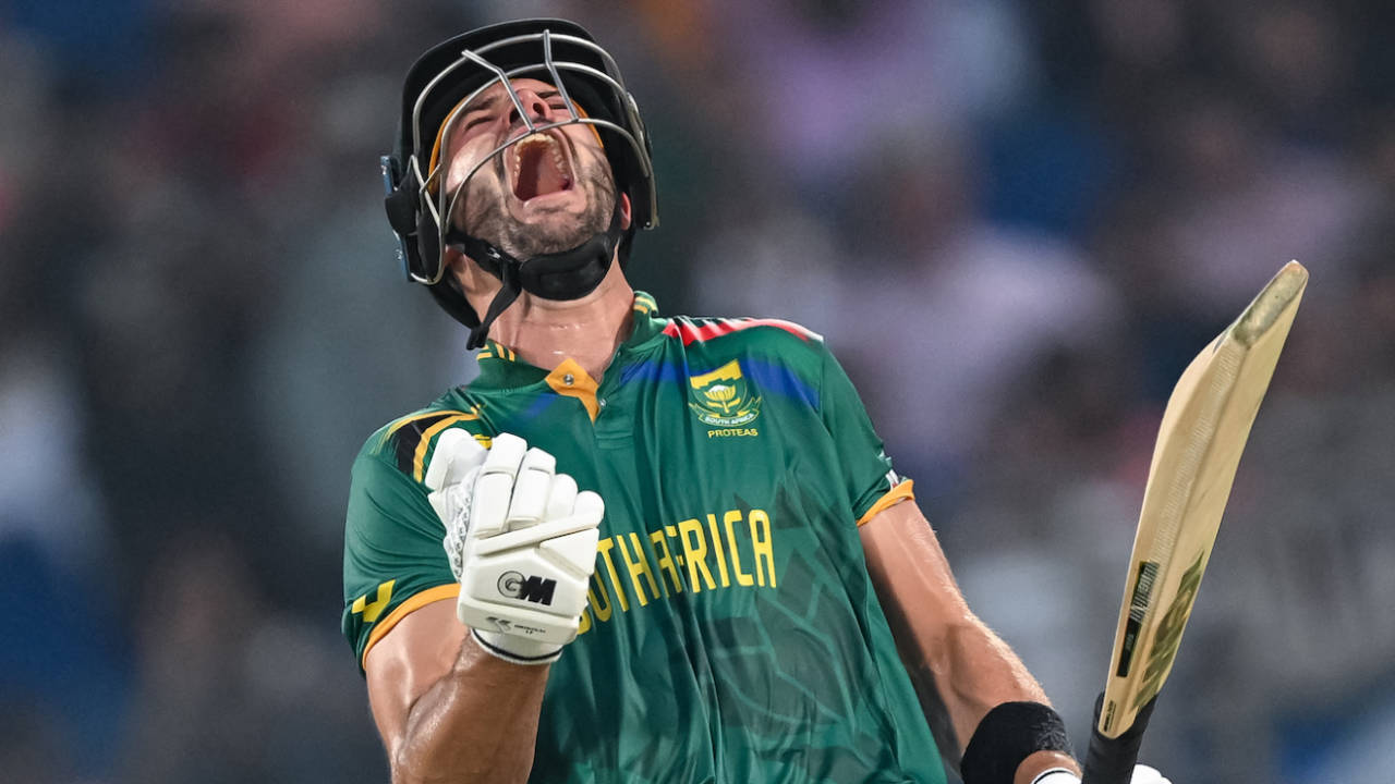 Aiden Markram celebrates a historic hundred, South Africa vs Sri Lanka, World Cup, Delhi, October 7, 2023