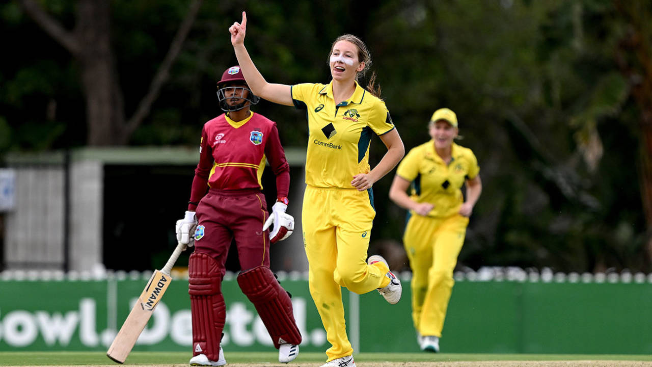 Darcie Brown claimed the key wicket of Stafanie Taylor before leaving the field in Brisbane&nbsp;&nbsp;&bull;&nbsp;&nbsp;Getty Images