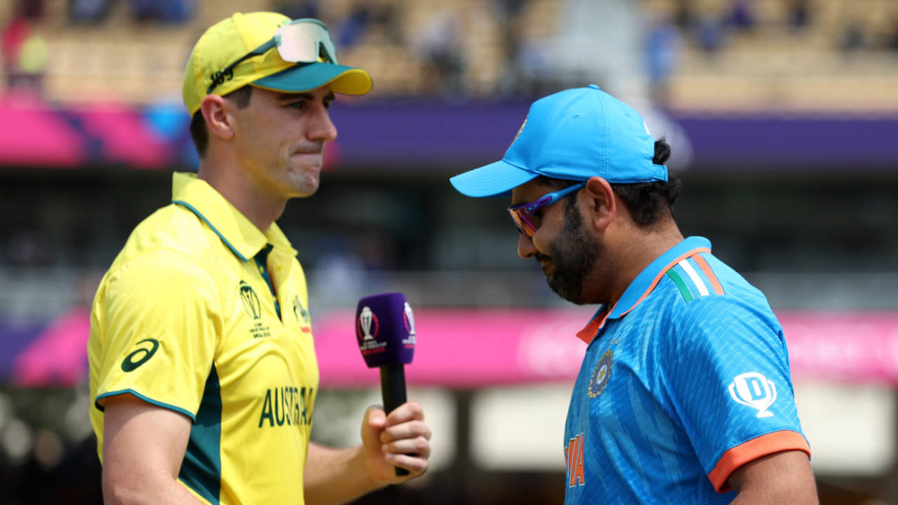 Rohit Sharma and Pat Cummins shake hands at the toss, India vs Australia, World Cup, Chennai, October 8, 2023