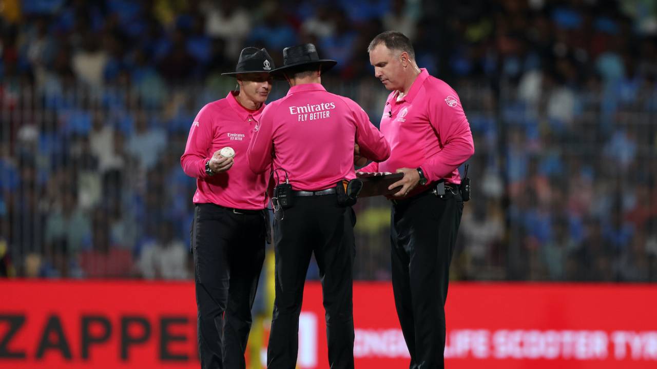 Chris Gaffaney, Chris Brown, and Richard Kettleborough oversaw a ball change in the 31st over, India vs Australia, World Cup, Chennai, October 8, 2023