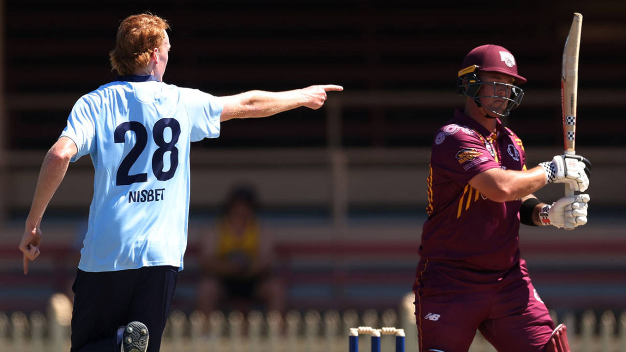 Debutant Jack Nisbet gives Ben McDermott a send-off, New South Wales vs Queensland, Marsh Cup, North Sydney Oval, October 9, 2023