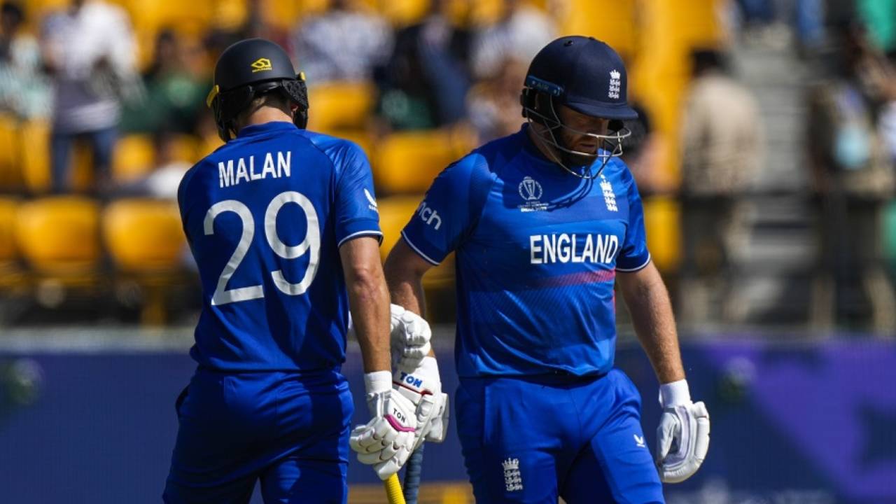 Dawid Malan and Jonny Bairstow brought up a fifty-run stand in the ninth over, Bangladesh vs England, Dharamsala, ODI World Cup, October 10, 2023