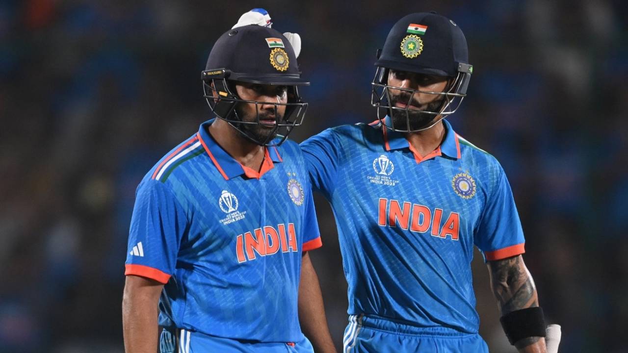 Virat Kohli pats Rohit Sharma after his record century, India vs Afghanistan, ODI World Cup, Delhi, October 11, 2023