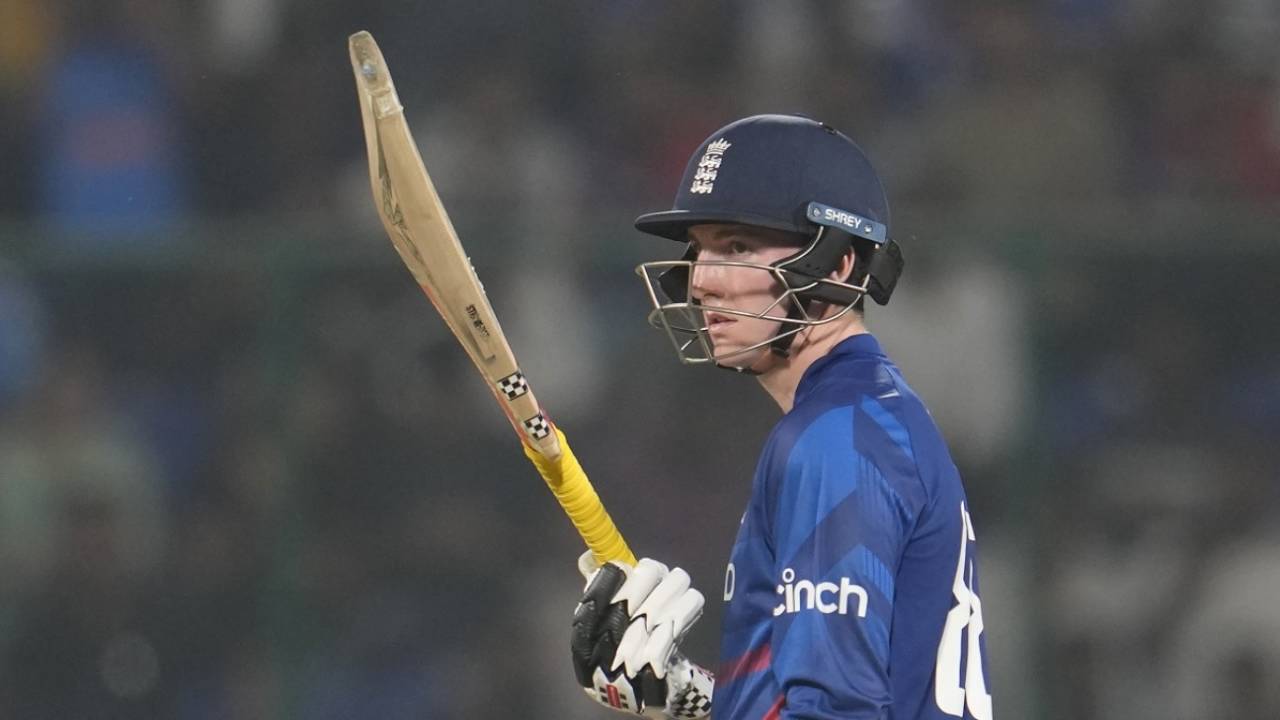 Harry Brook reached his half-century off 45 balls but was the only England batter who looked comfortable, England vs Afghanistan, Men's ODI World Cup 2023, Delhi, October 15, 2023