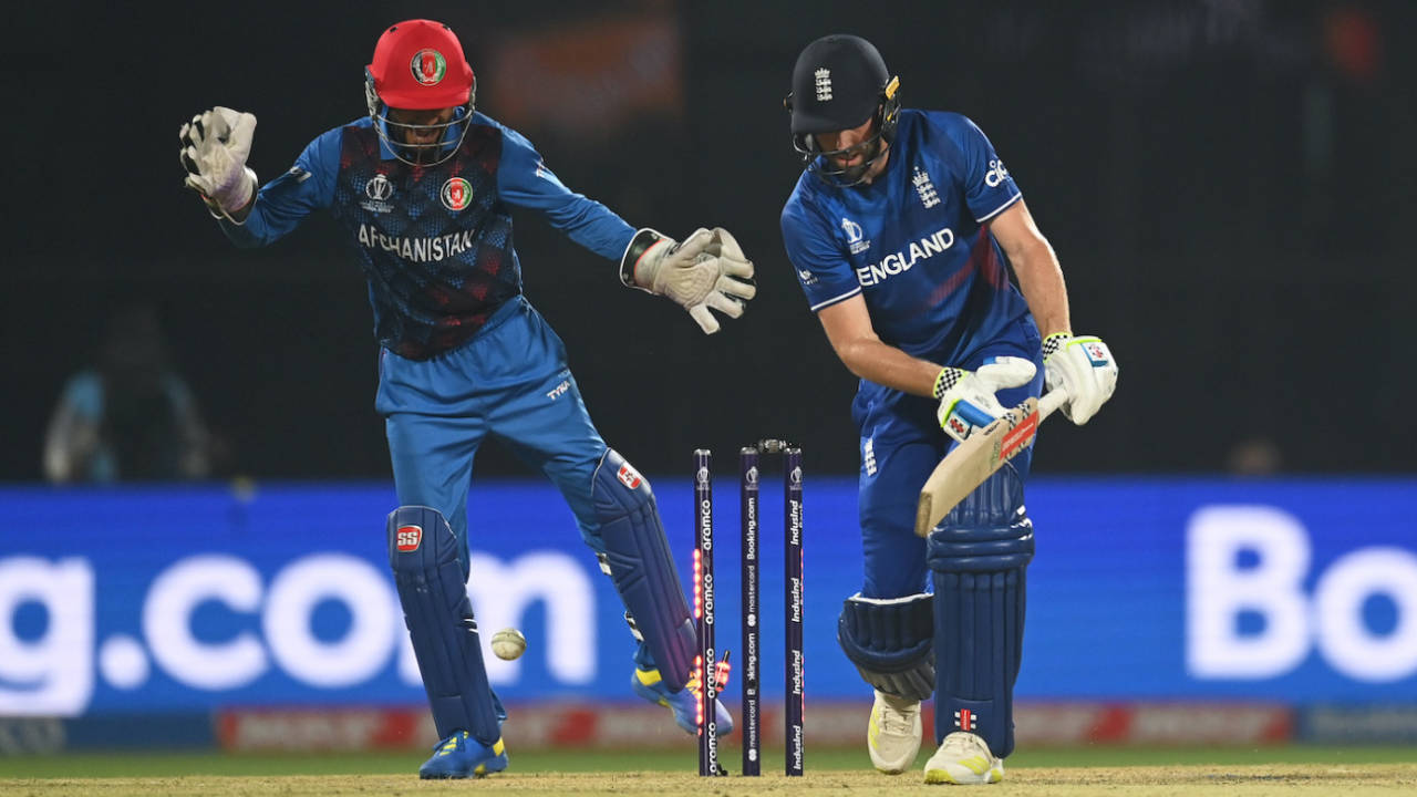 Chris Woakes was undone at the end of a brilliant over from Mujeeb Ur Rahman, England vs Afghanistan, Men's ODI World Cup 2023, Delhi, October 15, 2023