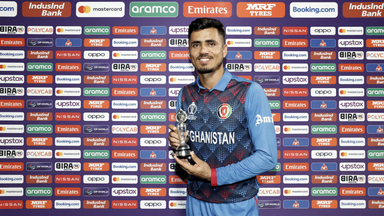Mujeeb Ur Rahman was the player of the match for his 16-ball 28 and 3 for 51, England vs Afghanistan, Men's ODI World Cup 2023, Delhi, October 15, 2023