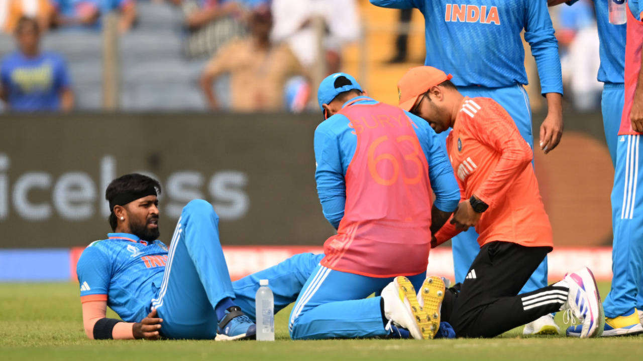 Hardik Pandya hurt his ankle against Bangladesh in Pune&nbsp;&nbsp;&bull;&nbsp;&nbsp;ICC via Getty Images