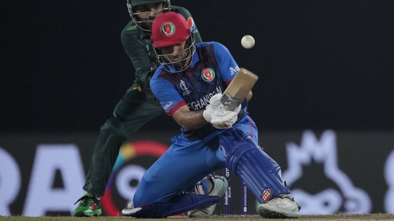 Rahmat Shah plays the scoop, Pakistan vs Afghanistan, Men's World Cup 2023, Chennai, October 23, 2023