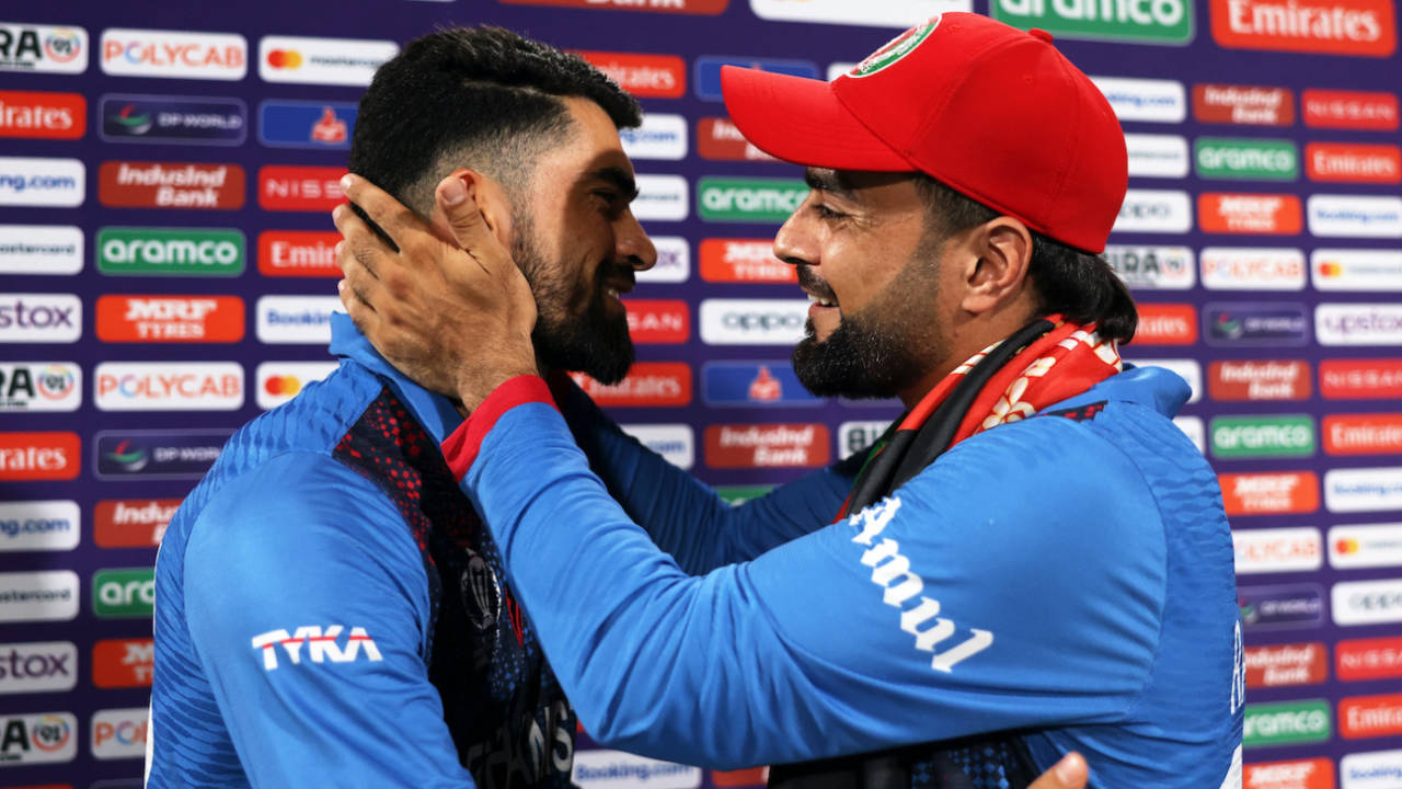 Ibrahim Zadran receives some love from Rashid Khan, Pakistan vs Afghanistan, Men's World Cup 2023, Chennai, October 23, 2023