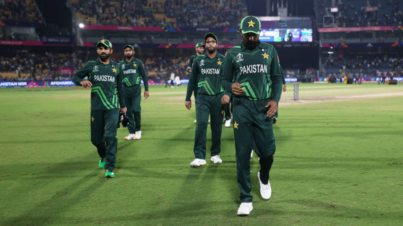 A dejected Babar Azam walks back after Pakistan conceded their first ODI loss against Afghanistan, Pakistan vs Afghanistan, Men's World Cup 2023, Chennai, October 23, 2023