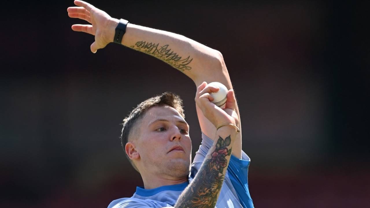 Brydon Carse in action during England's training session, England vs Sri Lanka, Men's World Cup, Bengaluru, October 25, 2023