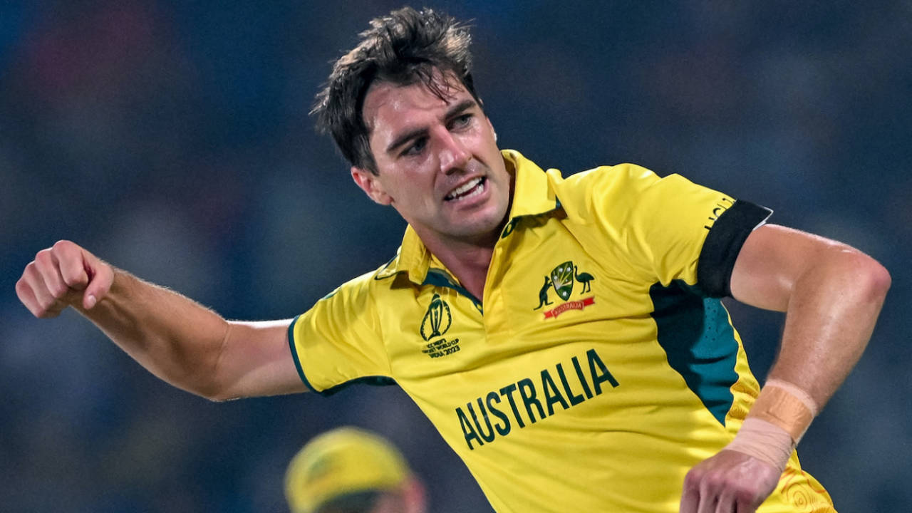 Pat Cummins celebrates after trapping Bas de Leede lbw, Australia vs Netherlands, Men's ODI World Cup 2023, Delhi, October 25, 2023
