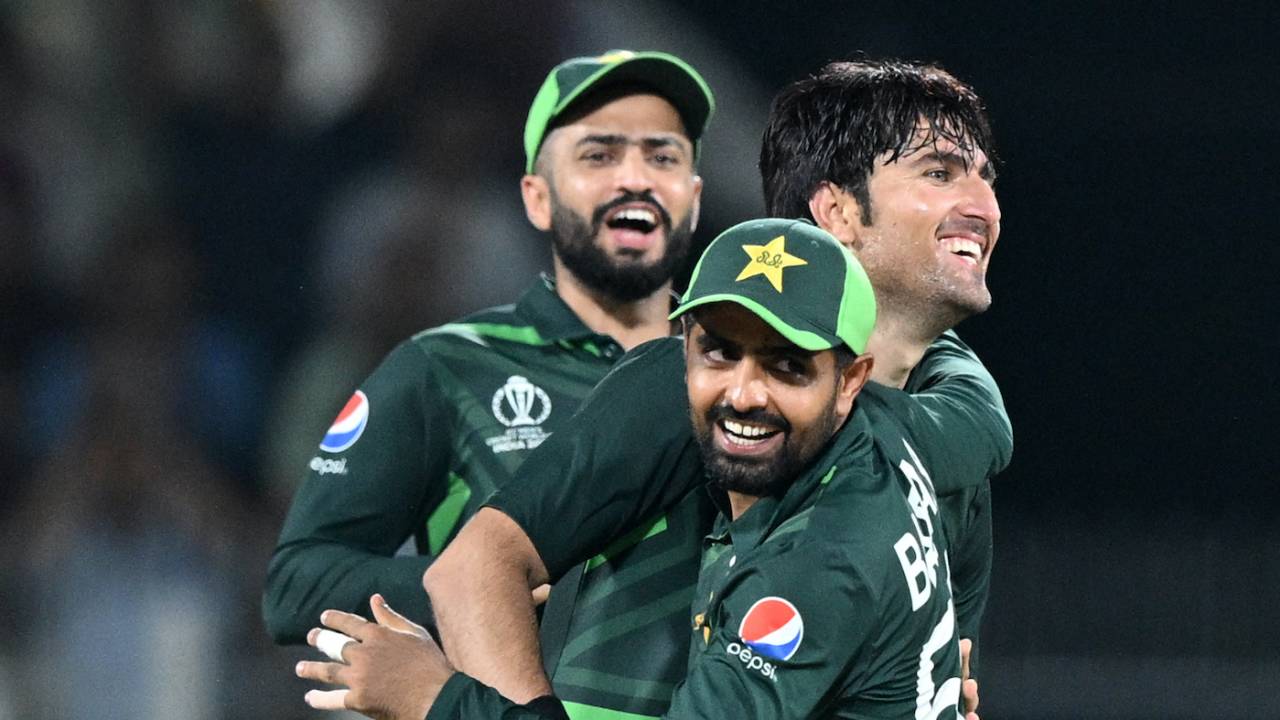 Mohammad Wasim and Babar Azam celebrate jubilantly, Pakistan vs South Africa, World Cup, Chennai, October 27, 2023