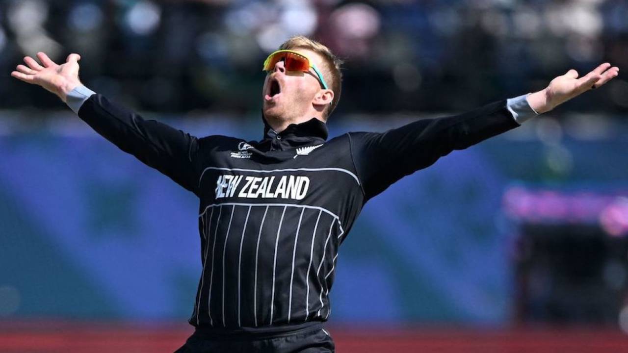 Glenn Phillips celebrates a wicket, Australia vs New Zealand, World Cup, Dharamsala, October 28, 2023