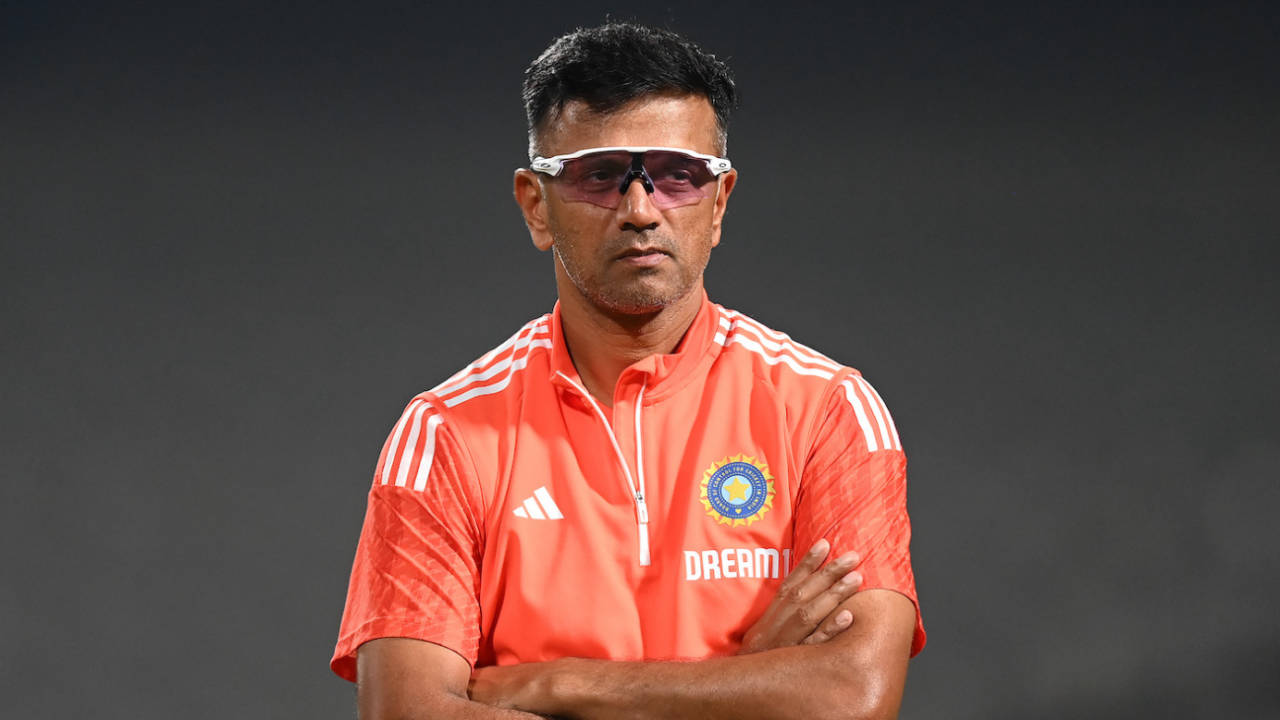 Rahul Dravid watches the training session on the eve of India's World Cup match against South Africa in Kolkata, November 4, 2023