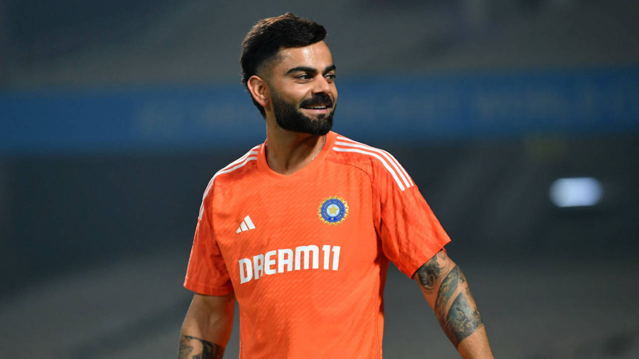Virat Kohli at a training session ahead of the World Cup game against South Africa in Kolkata, November 4, 2023