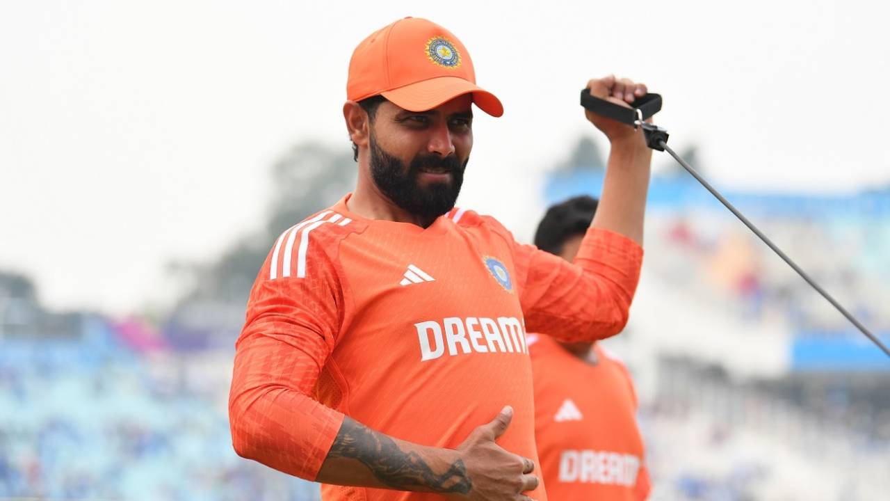 Ravindra Jadeja at a training session ahead of the game, India vs South Africa, Men's ODI World Cup, November 5, 2023