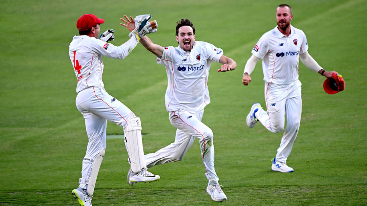 Jordan Buckingham is chased by team-mates after claiming the winning wicket&nbsp;&nbsp;&bull;&nbsp;&nbsp;Getty Images
