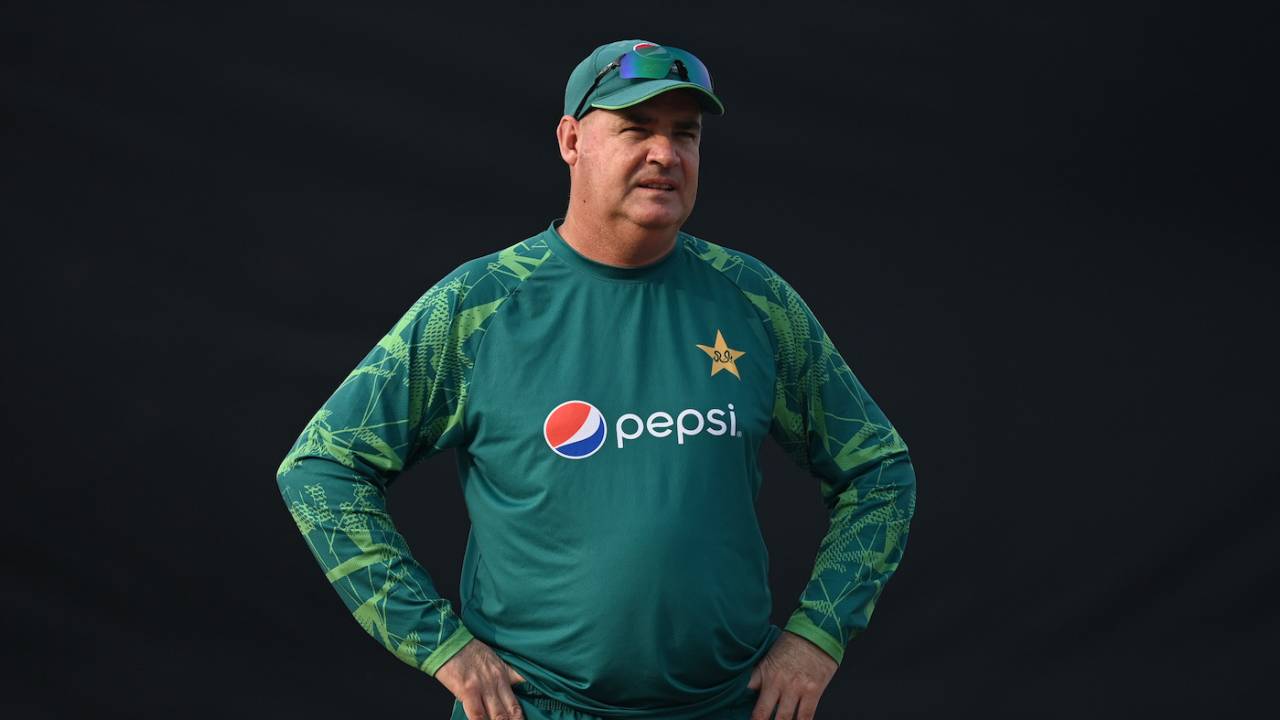 Mickey Arthur looks on during a net session on the eve of Pakistan's final World Cup match against England, Kolkata, November 10, 2023