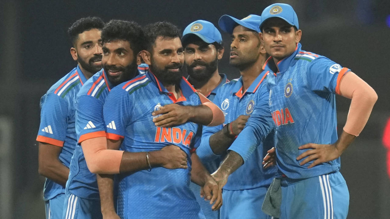 Mohammed Shami delighted his team-mates by getting Tom Latham for a duck, India vs New Zealand, ICC Men's World Cup 2023, 1st semi-final, Mumbai, November 15, 2023