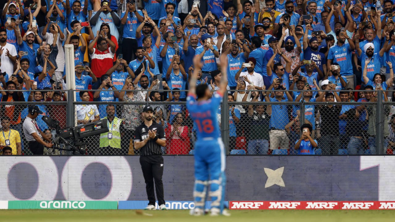 Virat Kohli scored his 50th ODI hundred off 106 balls, India vs New Zealand, ICC Men's World Cup 2023, 1st semi-final, Mumbai, November 15, 2023