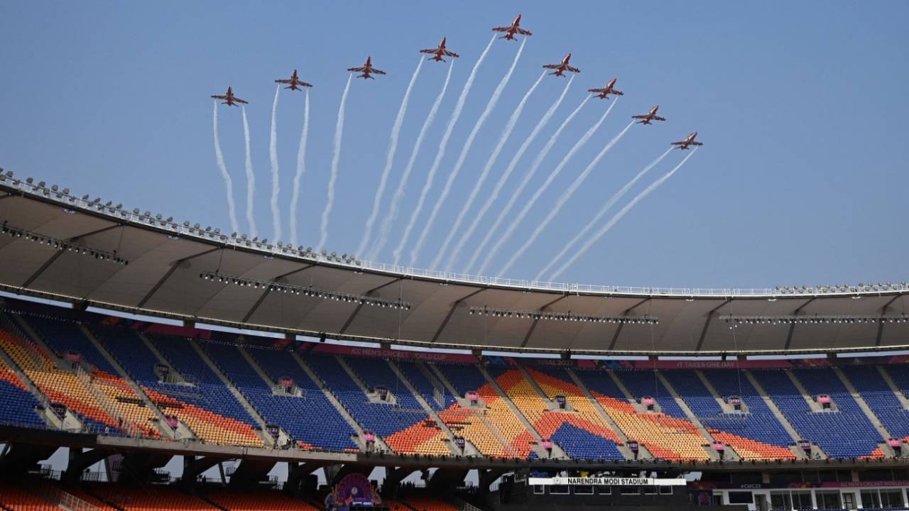 Indian Air Force Surya Kiran aircrafts perform ahead of the World Cup final, Ahmedabad, November 17, 2023