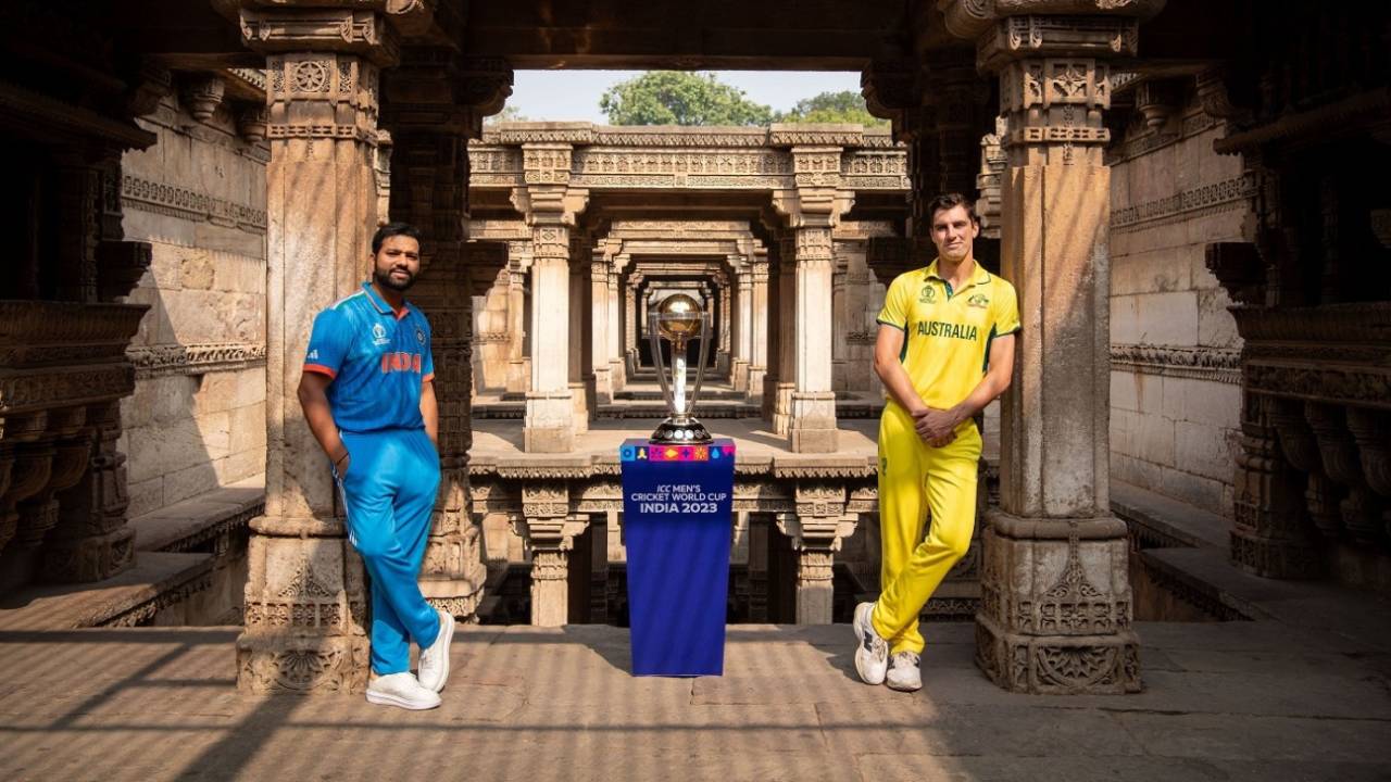 Rohit Sharma and Pat Cummins at the pre-final photo shoot at Adalaj Stepwell, Men's ODI World Cup, Final, Ahmedabad, November 18, 2023
