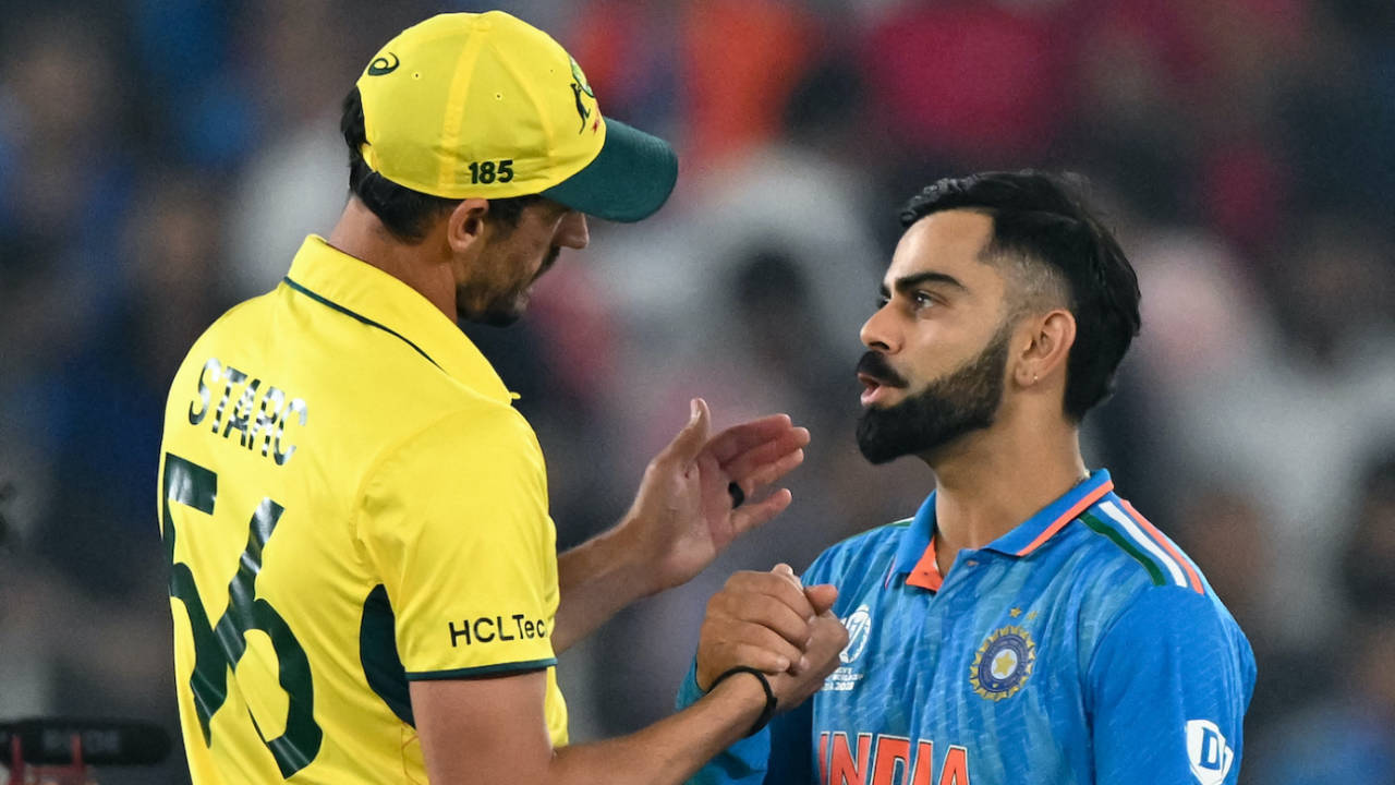 Mitchell Starc and Virat Kohli have a post-match chat, India vs Australia, Men's ODI World Cup final, Ahmedabad, November 19, 2023