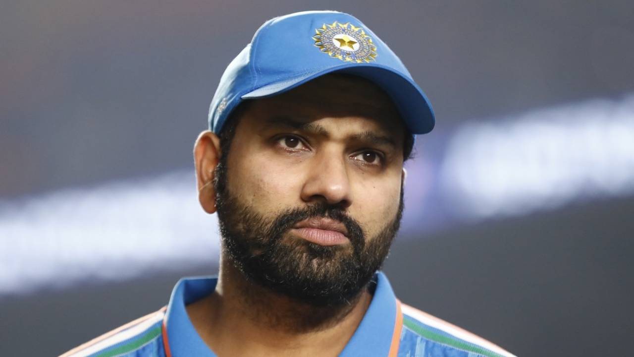 Rohit Sharma looks on at the presentation ceremony, India vs Australia, Men's ODI World Cup final, Ahmedabad, November 19, 2023
