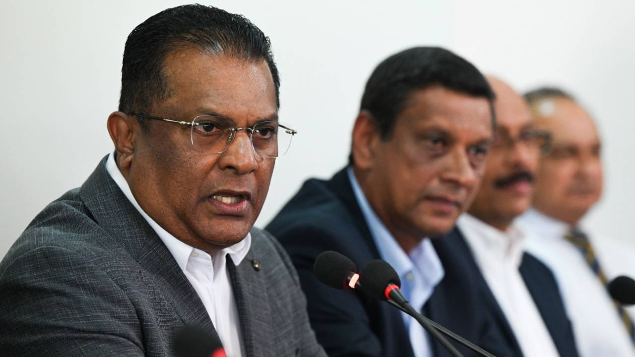 SLC president Shammi Silva speaks to the media, Colombo, November 22, 2023