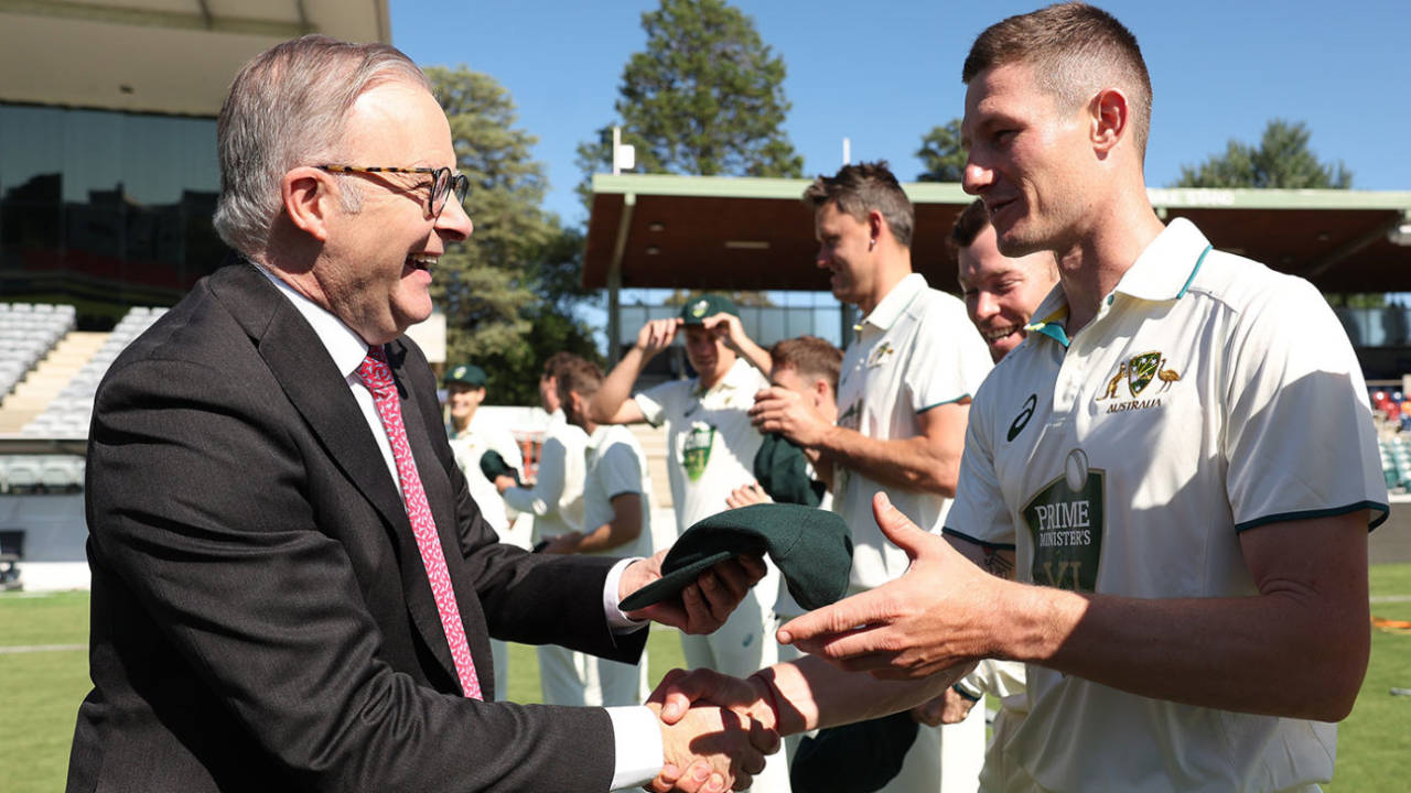 Australia Prime Minister Anthony Albanese presented players with caps, Prime Minister's XI vs Pakistan, Tour match, Canberra, December 6, 2023