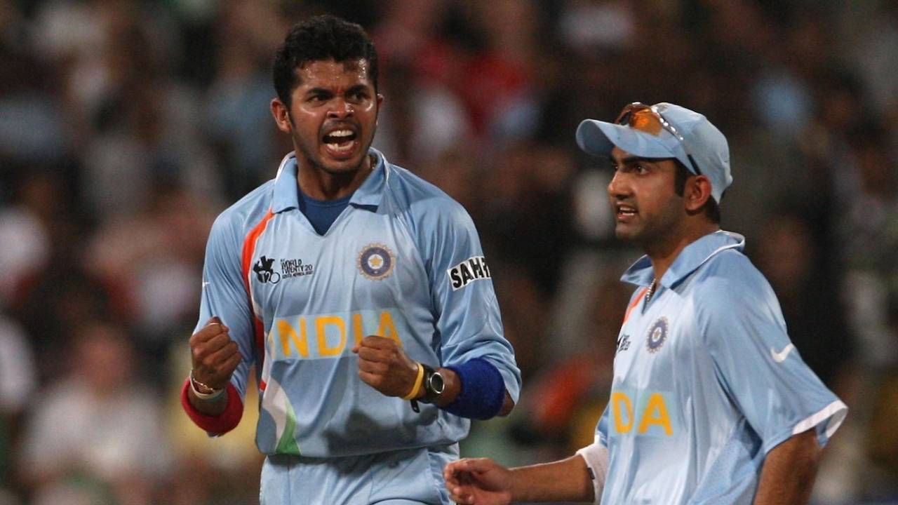 Sreesanth and Gautam Gambhir celebrate together during India's win against South Africa in the 2007 T20 World Cup&nbsp;&nbsp;&bull;&nbsp;&nbsp;Getty Images