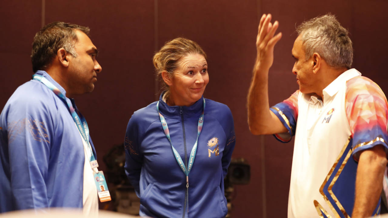 [L to R] Mahela Jayawardene, Charlotte Edwards and Rahul Sanghvi look pretty relaxed, Mumbai, December 9, 2023