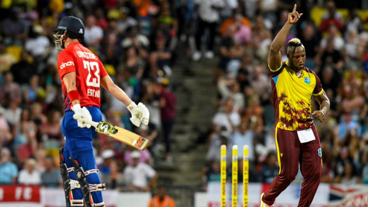 Andre Russell bowled Liam Livingstone to dent England's fightback, West Indies vs England, 1st T20I, Bridgetown, December 12, 2023