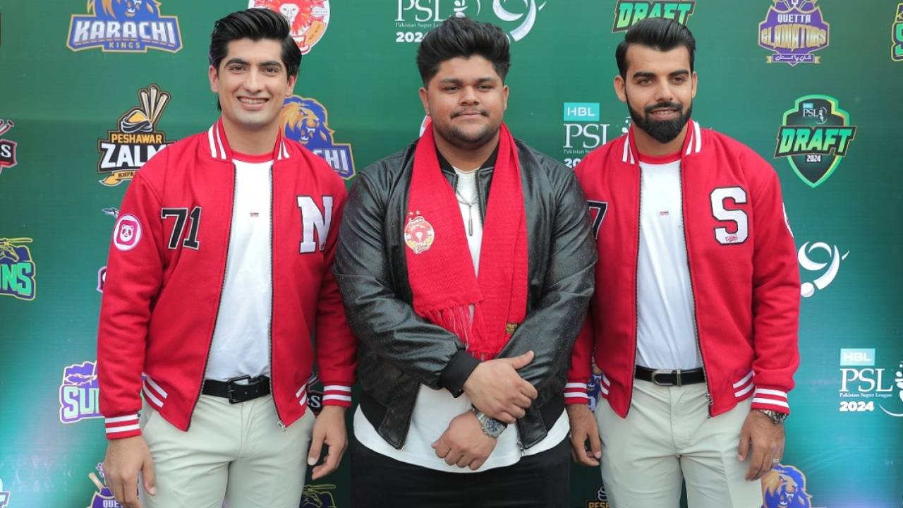 Naseem Shah, Shadab Khan and Azam Khan arrive for the PSL draft in Lahore, Lahore, December 13, 2023