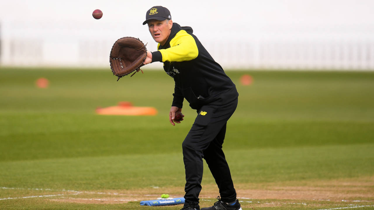 Dale Benkenstein, Gloucestershire coach, warms up, Somerset vs Gloucestershire, pre-season friendly, day three, Taunton, March 28, 2022