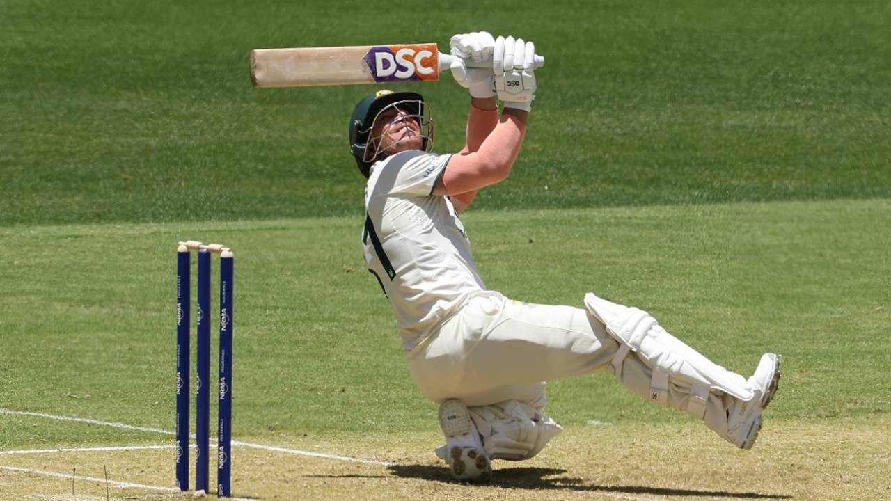 David Warner plays an audacious shot, Australia vs Pakistan, 1st Test, Optus Stadium, Perth, 1st day, December 14, 2023