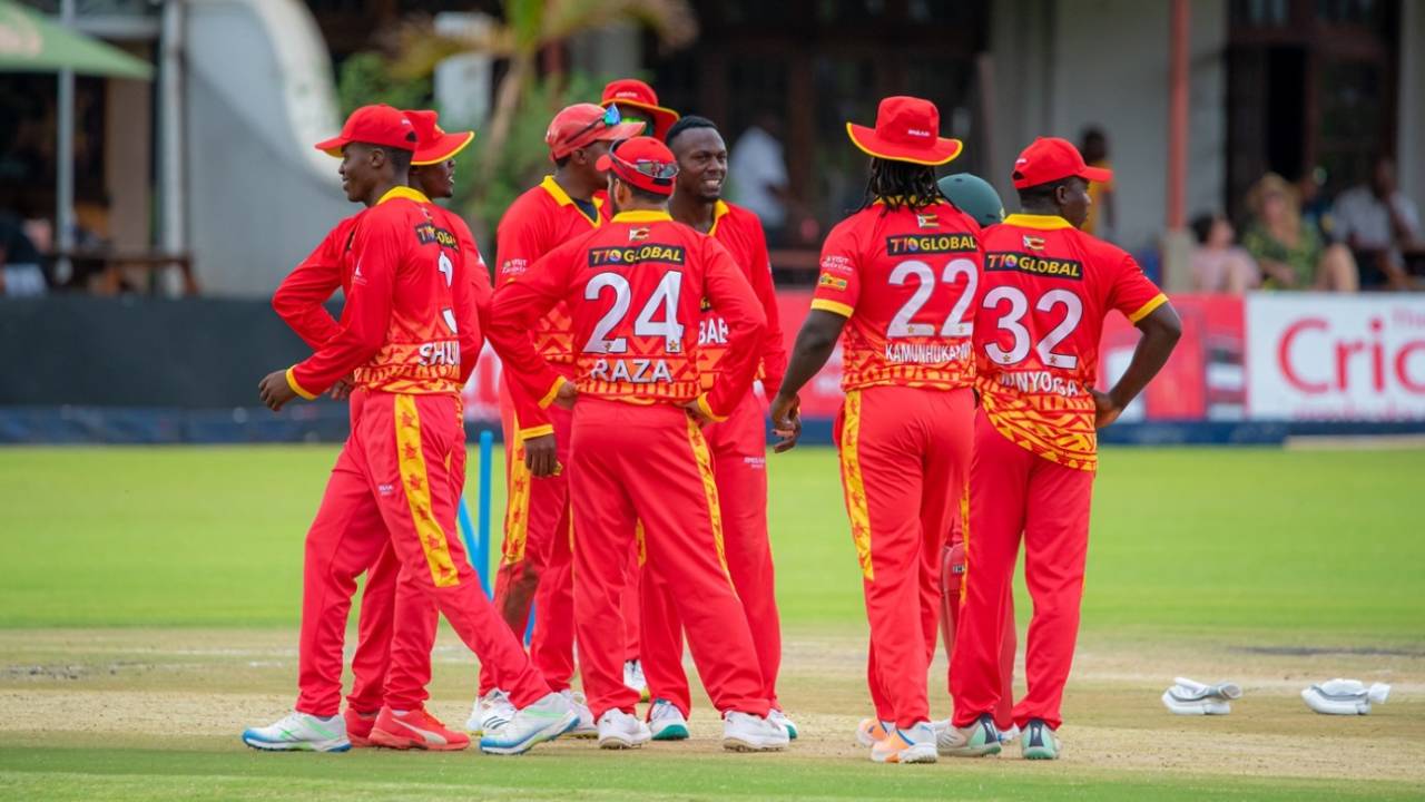 Brandon Mavuta celebrates with his team-mates, Zimbabwe vs Ireland, 2nd ODI, Harare, December 15, 2023