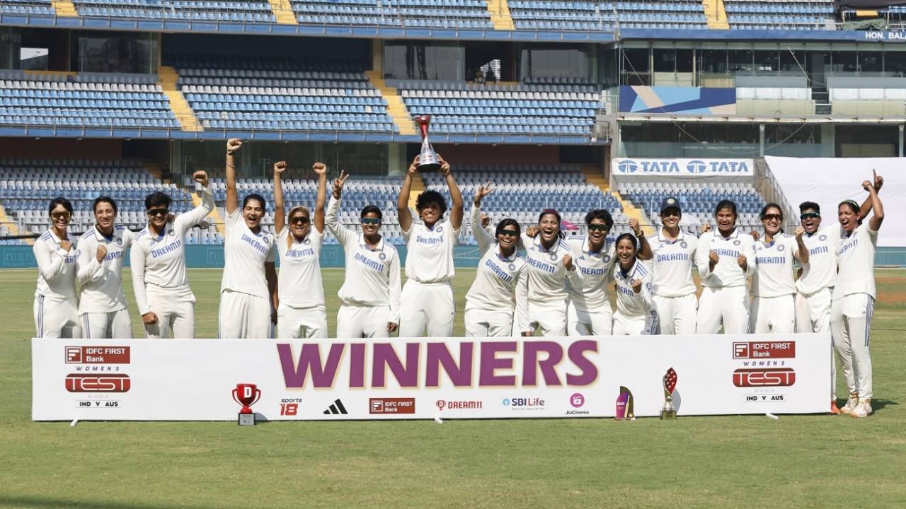 The winning Indian team is all smiles after registering a historic win against Australia, India vs Australia, only women's Test, Mumbai, 4th day, December 24, 2023