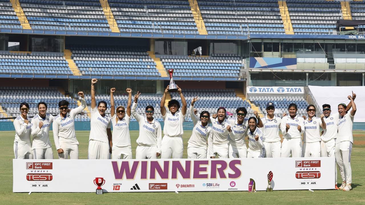 The winning Indian team is all smiles after registering a historic win against Australia, India vs Australia, only women's Test, Mumbai, 4th day, December 24, 2023