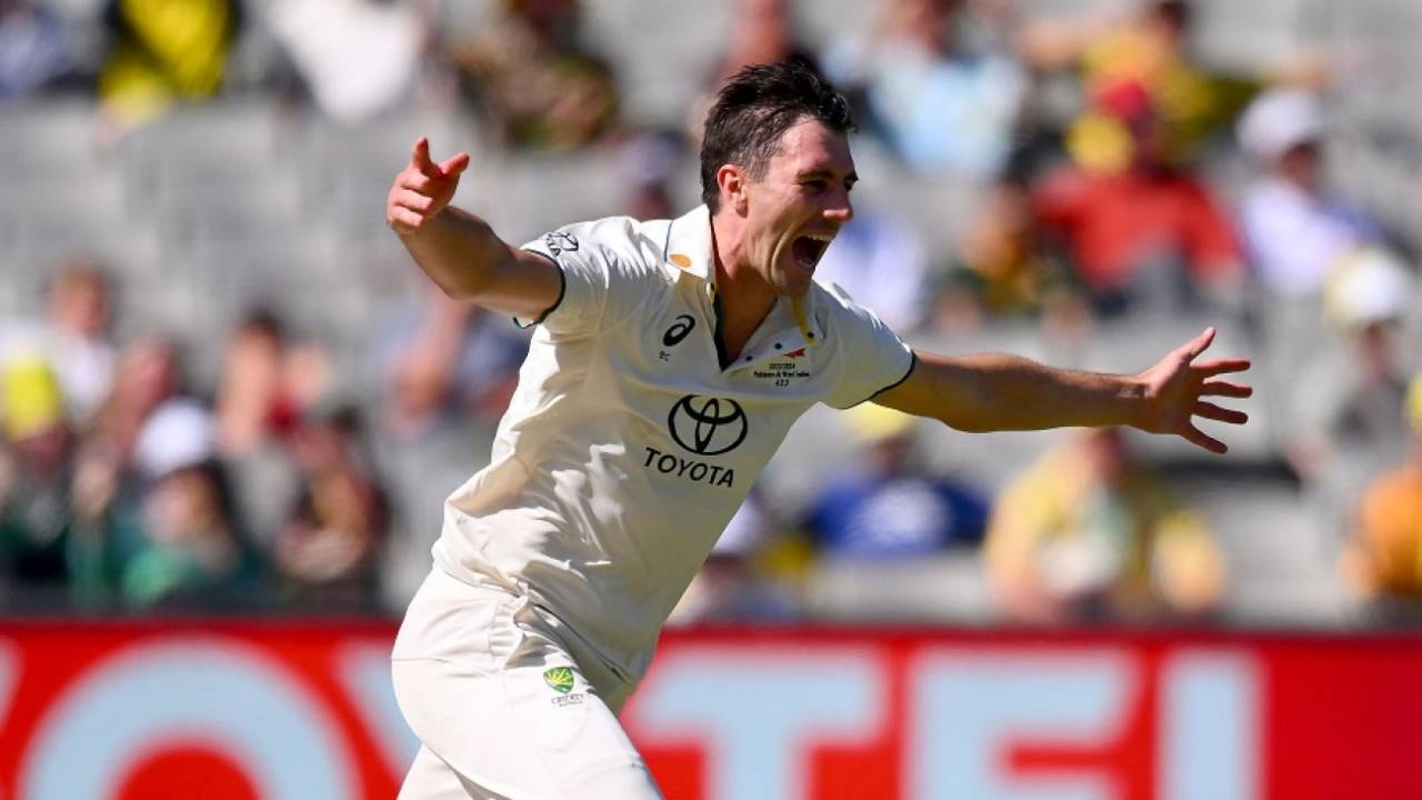 Pat Cummins wheels away in celebration after cleaning up Babar Azam, Australia vs Pakistan, 2nd Test, 2nd day, Melbourne, December 27, 2023